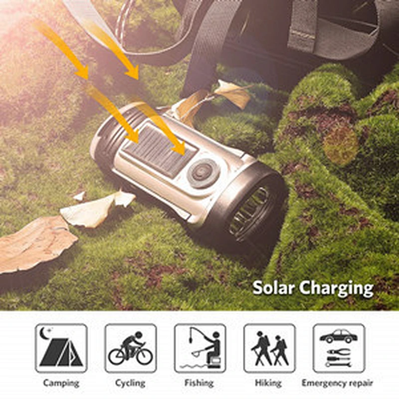 Waterproof Solar Powered Hand Cranking Multifunction Dimming Flashlight
