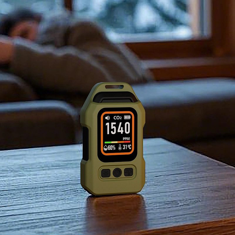 Portable Rechargeable CO CO2 Detector with Temperature Humidity Sensor and Flashlight Function for Home Camping Car Hotel Use