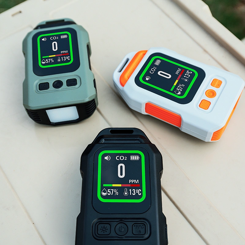Portable Rechargeable CO CO2 Detector with Temperature Humidity Sensor and Flashlight Function for Home Camping Car Hotel Use
