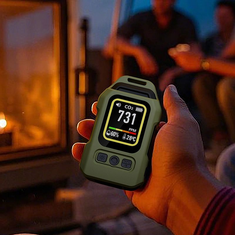 Portable Rechargeable CO CO2 Detector with Temperature Humidity Sensor and Flashlight Function for Home Camping Car Hotel Use