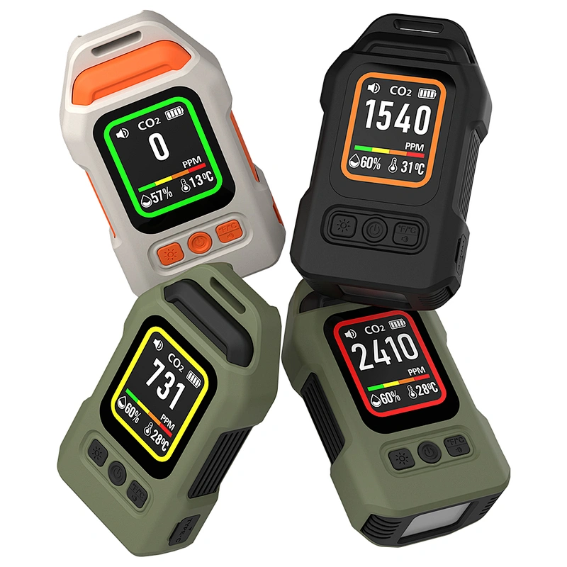 Portable Rechargeable CO CO2 Detector with Temperature Humidity Sensor and Flashlight Function for Home Camping Car Hotel Use