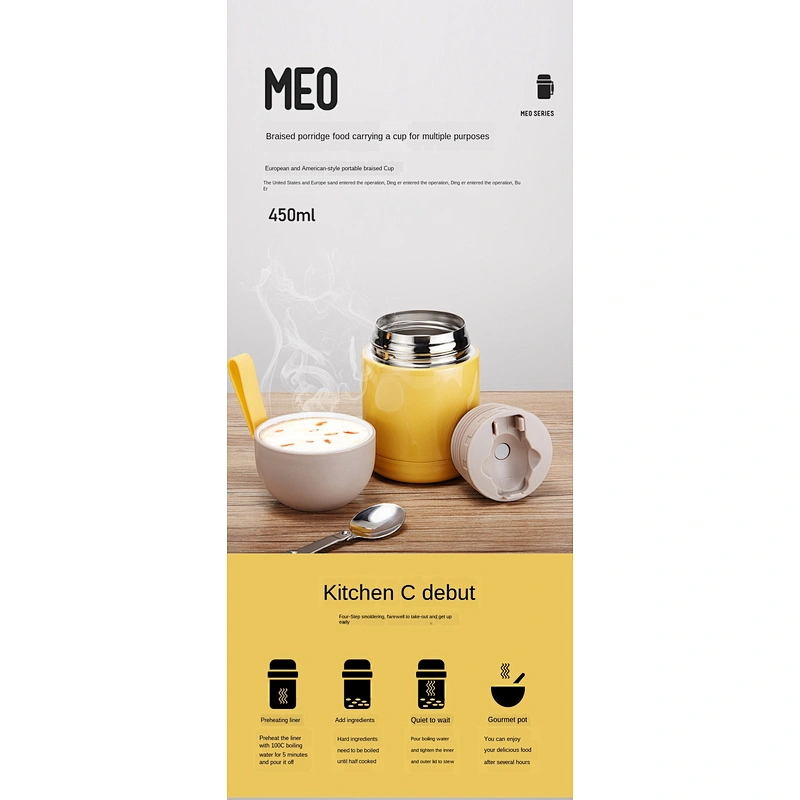 The middle cover to put the spoon 450ml stainless steel hot thermos cups