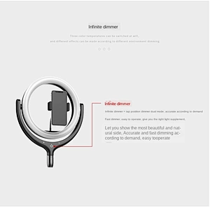 Infinite dimming touch switch adjustment three color temperature options mini ring fill light