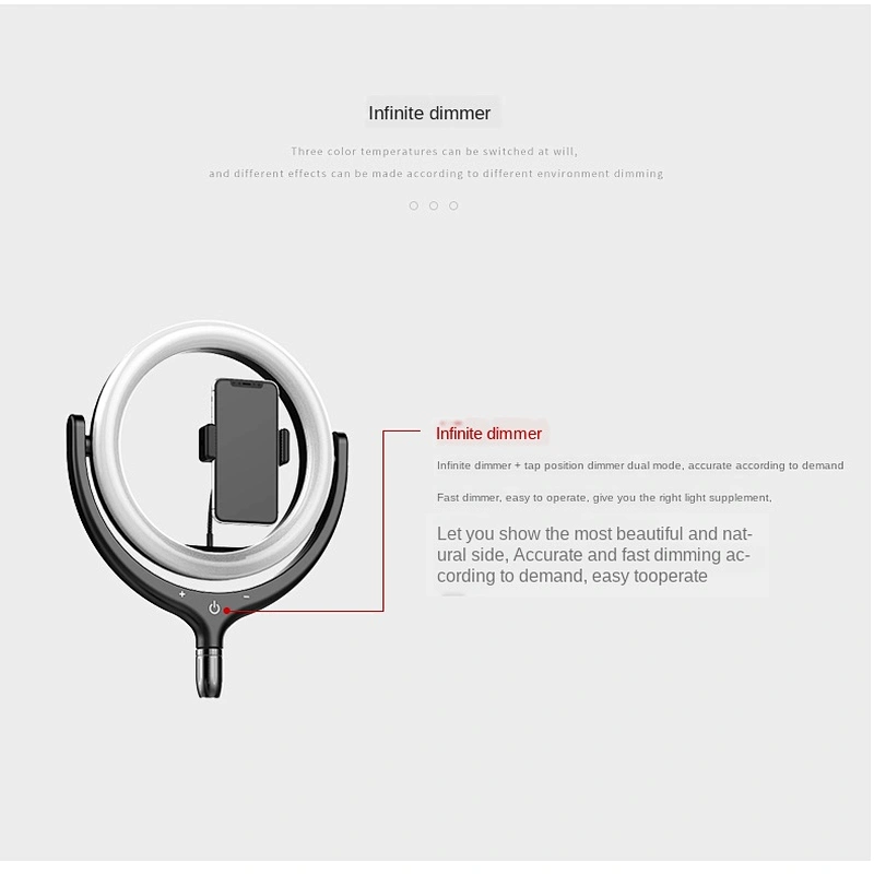 Infinite dimming touch switch adjustment three color temperature options mini ring fill light