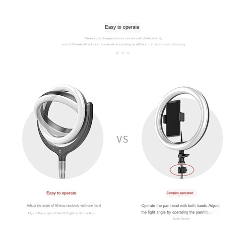 Infinite dimming touch switch adjustment three color temperature options mini ring fill light