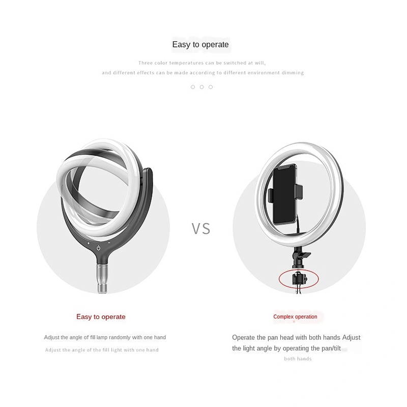 Infinite dimming touch switch adjustment three color temperature options mini ring fill light