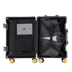 High compression PC shell three-fold aluminum alloy rod smart girls luggage traveling