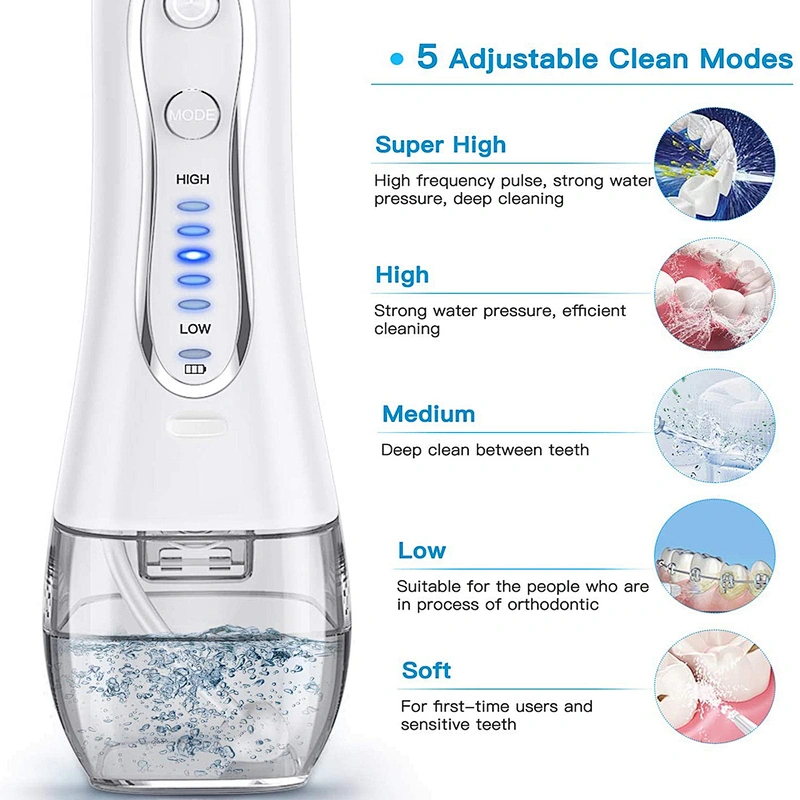Amazon hot sell 5 mode all in 1 Personal Use Portable Rechargeable Cordless Oral Irrigator Dental Water Flosser
