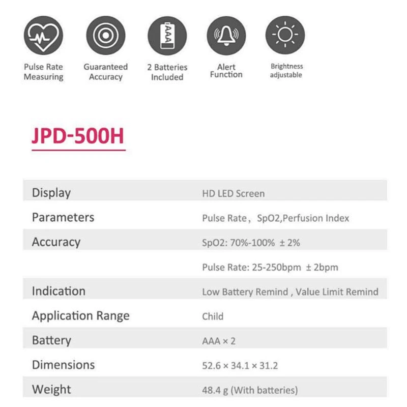 JPD-500H HD LED Screen Fingertip Pulse Oximeter