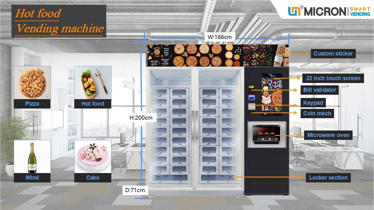 Micron smart hot food vending machine with microwave oven cooling locker vending machine can be customized