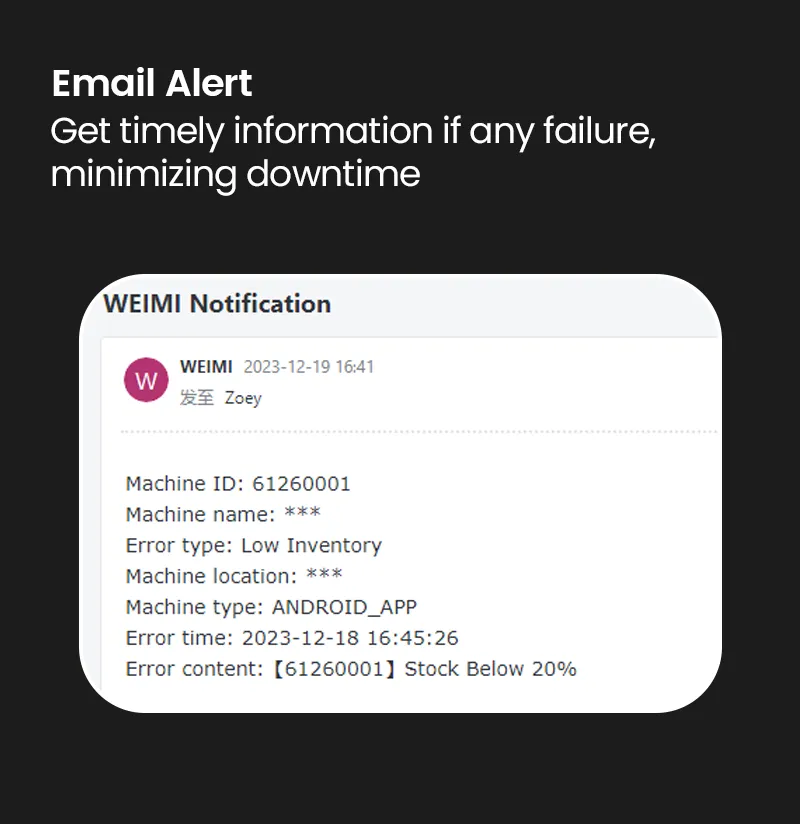 vending machine have email alert