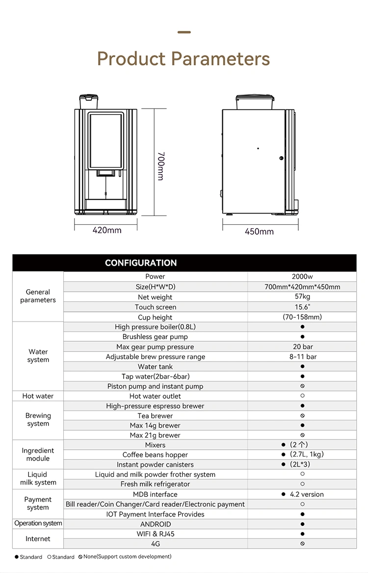 vending machine with product parameters