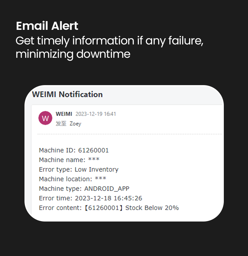 vending machine send email alert