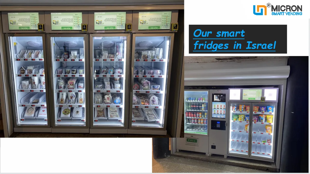 micron ice cream vending machine in Israel Micron smart fridge vending machine can sell snack drink farm product, we use smart fridge vending machine in unmanned store and it open 24/7