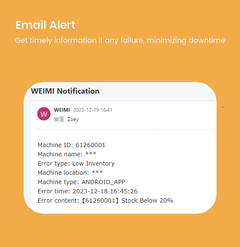 vending machine with email alert