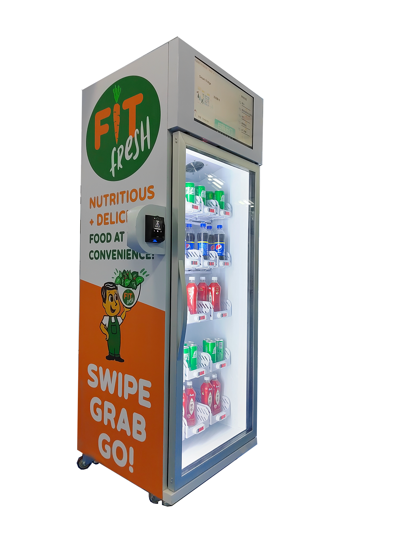 Máquina expendedora de bebidas y snacks con frigorífico inteligente Grab n Go con lector de tarjetas. Solución de venta de fábrica de oficina. Acepte personalización.