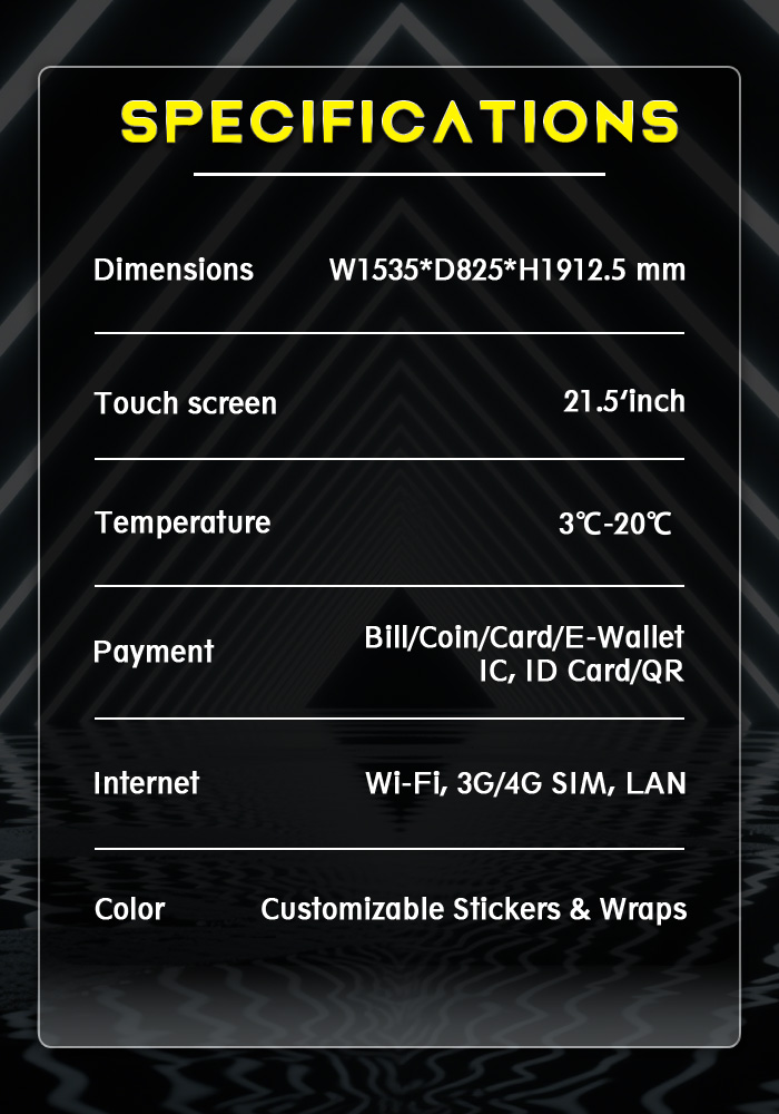 The specification of this hot food vending machine.