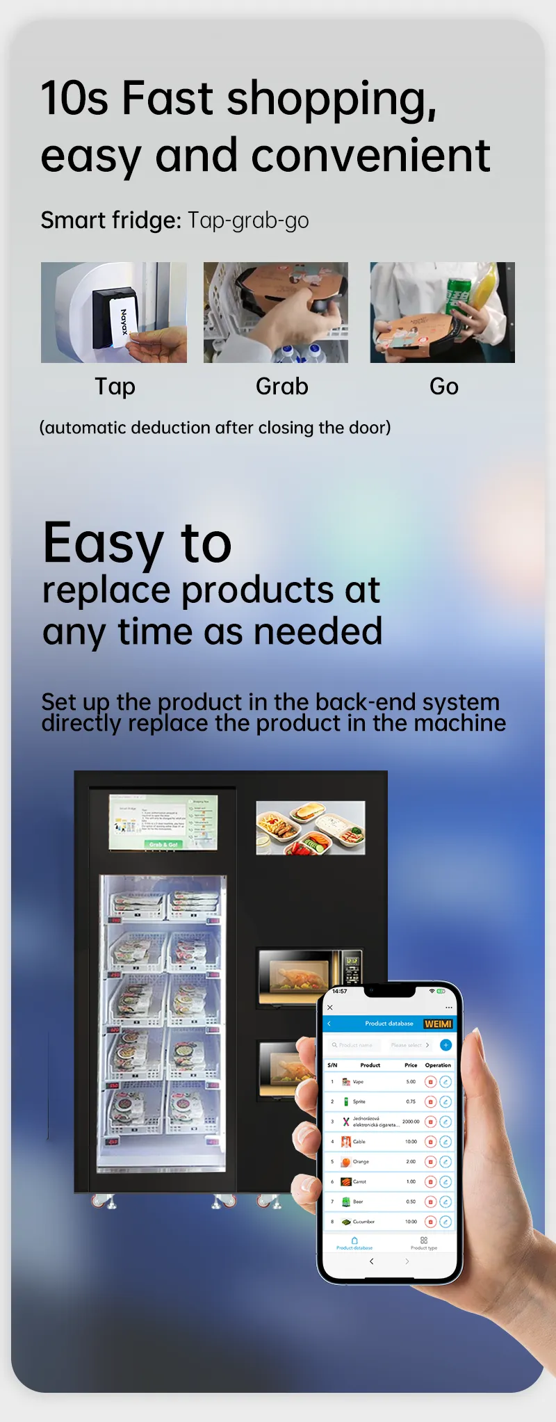 10s fast shopping experience, smart fridge vending machine