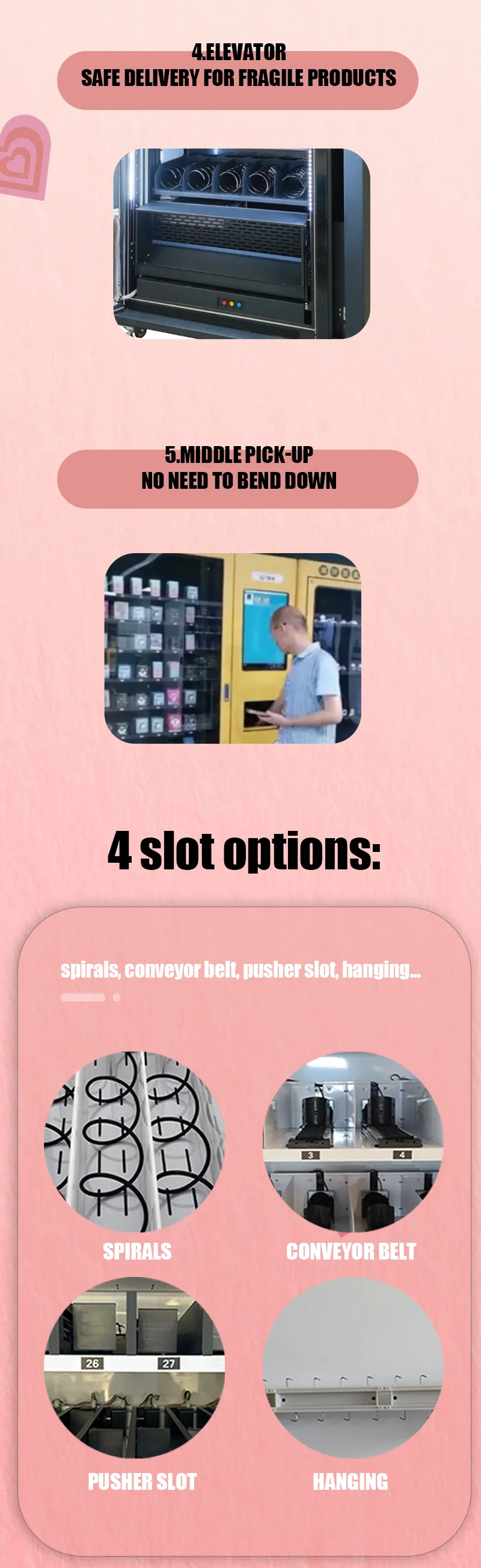 Our beauty vending machine with elevator for delivering products safly
