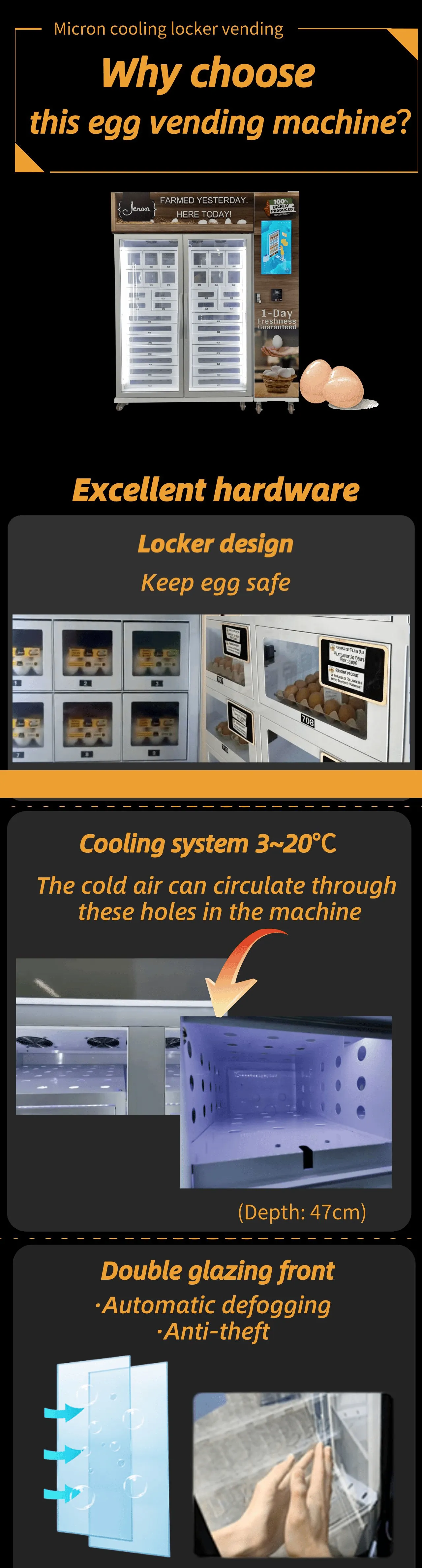 Micron egg vending machine with lockers for sale, farm produce self service store