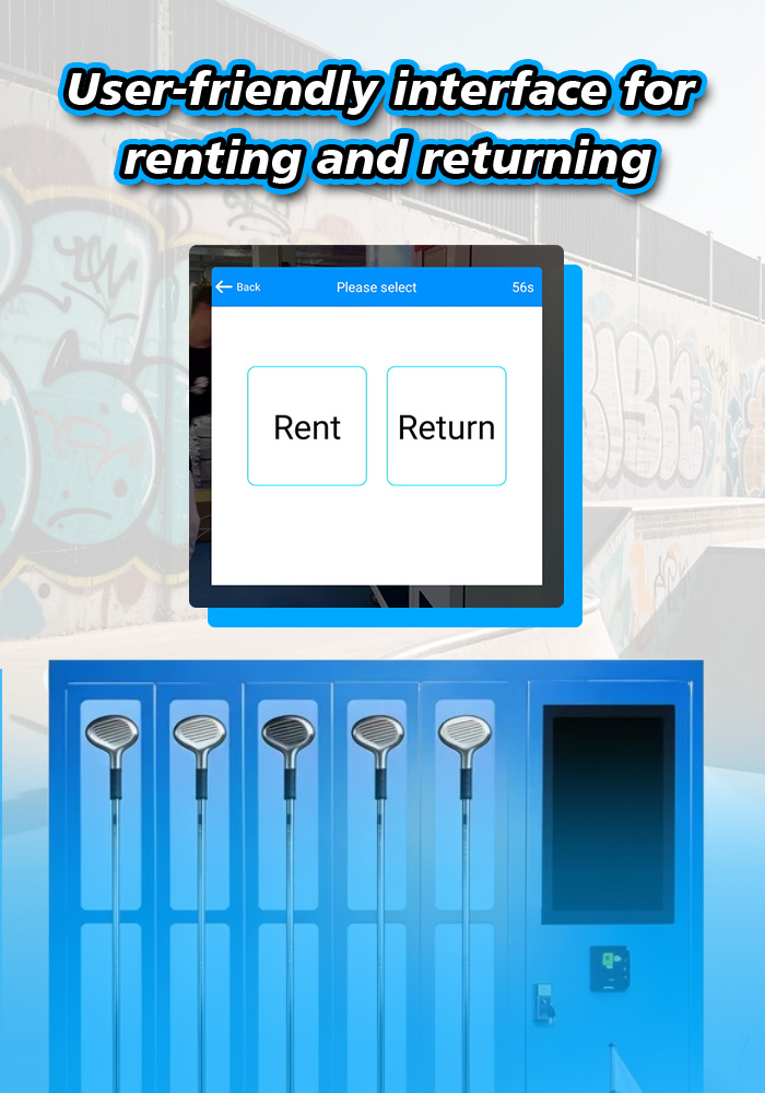Smart Golf Club Rental Locker for Courses, Resorts, and Tourist Destinations is user-friendly for renting and returning.