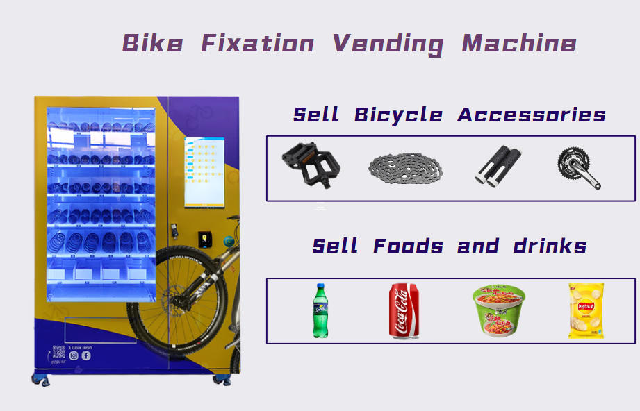 Bike Fixation Vending Machine can sell bicycle accessories and foods and drinks