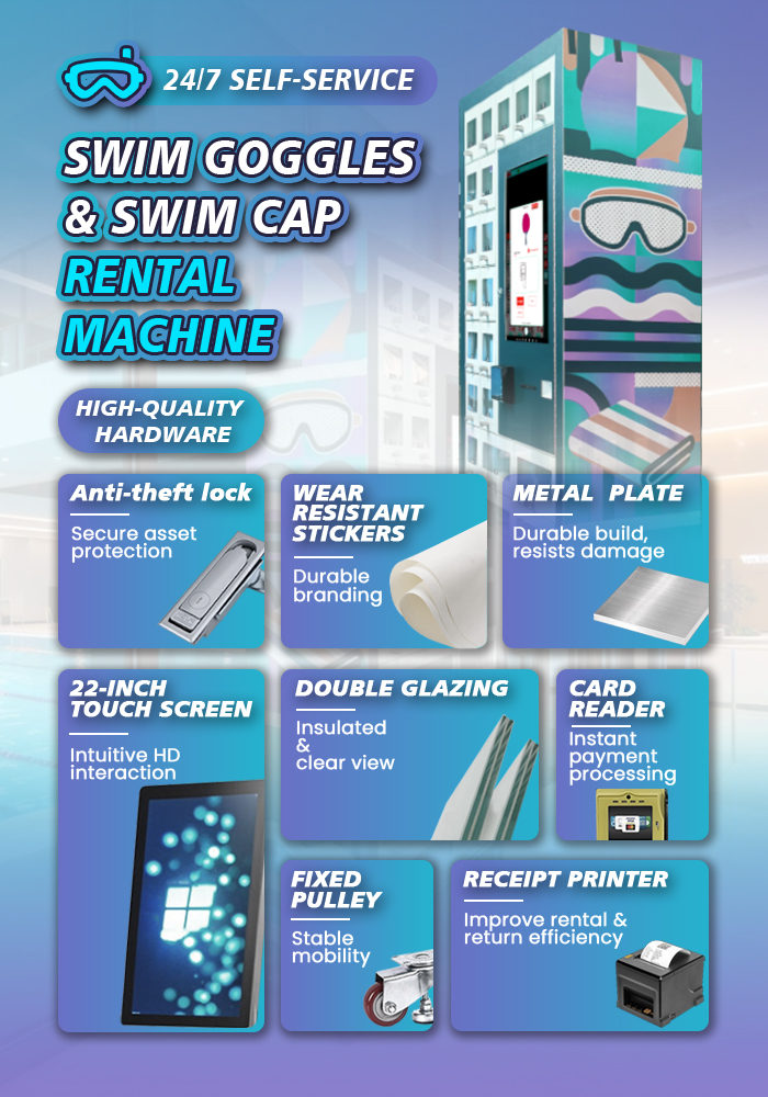 Locker Vending Machine for Pools Gyms Sell Rent Towels Goggles Swim Caps 24/7 Fully Automated