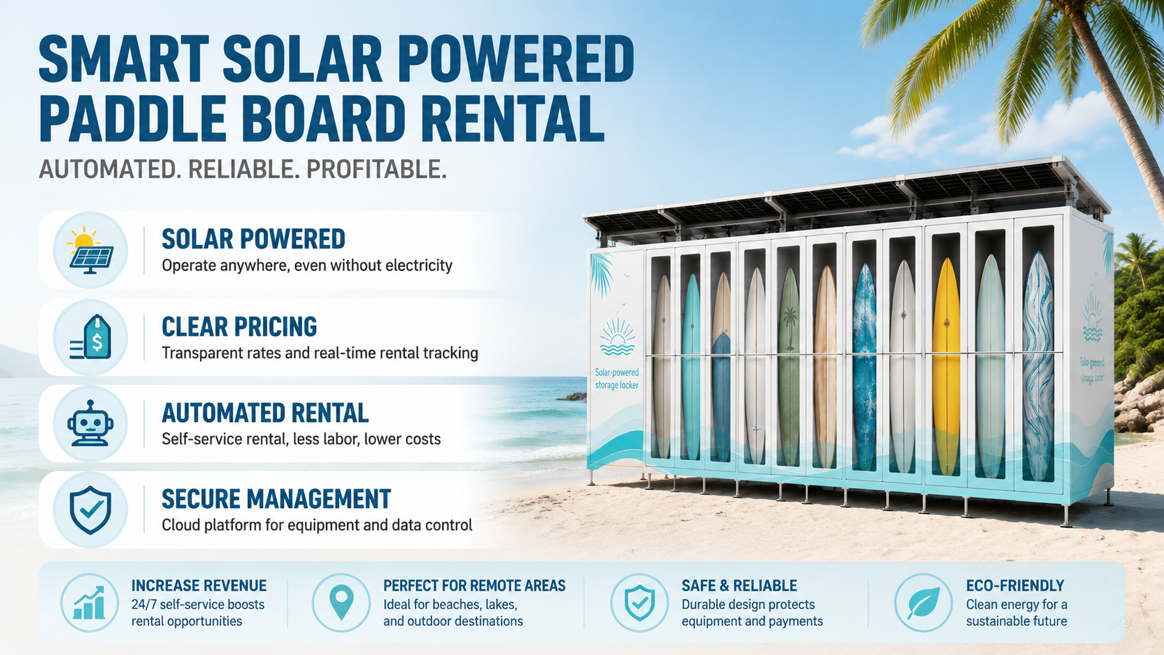 This locker vending machine can rent the paddle board automaticlly