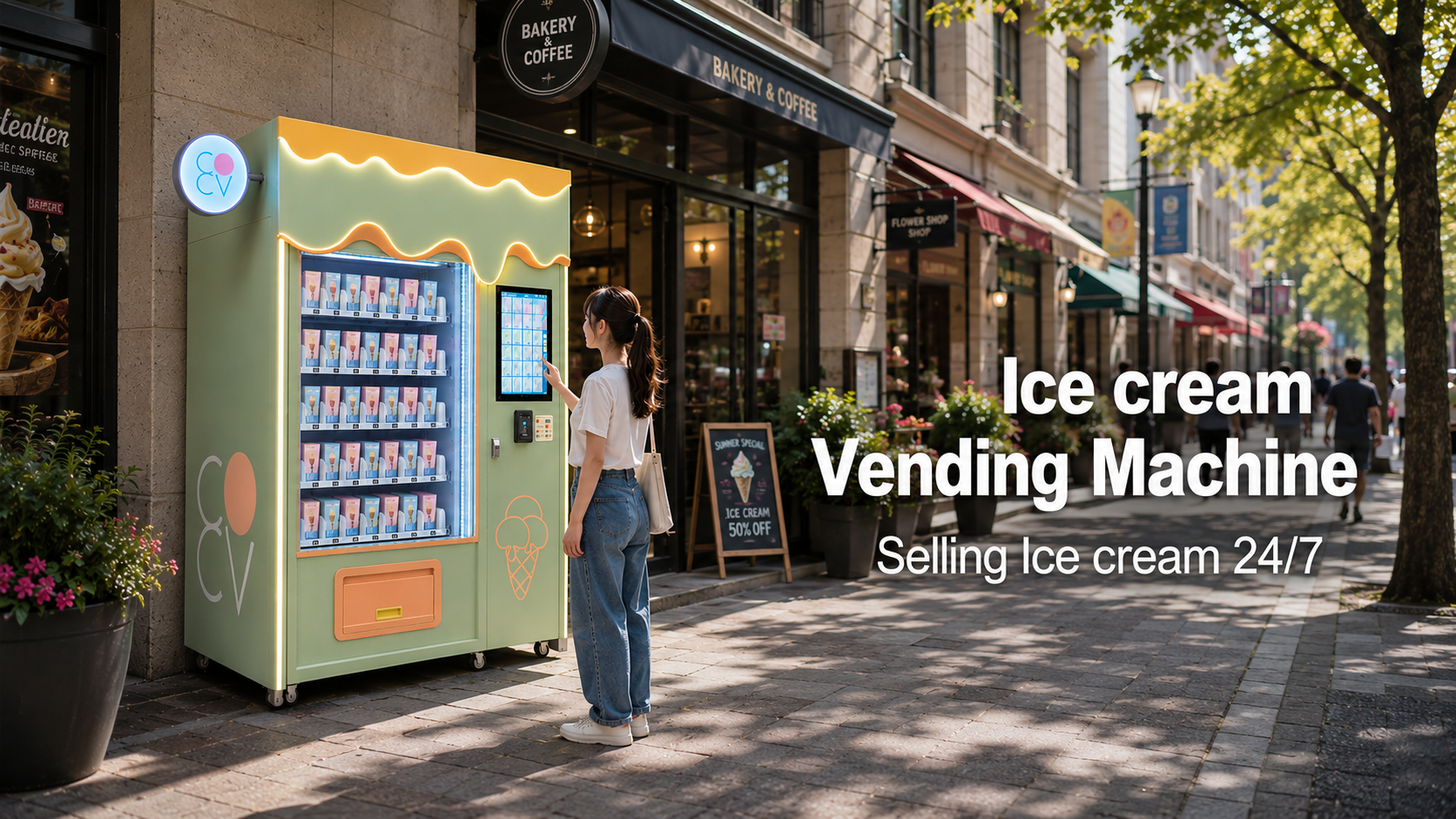 This ice cream vending machine is suitable for selling ice cream.