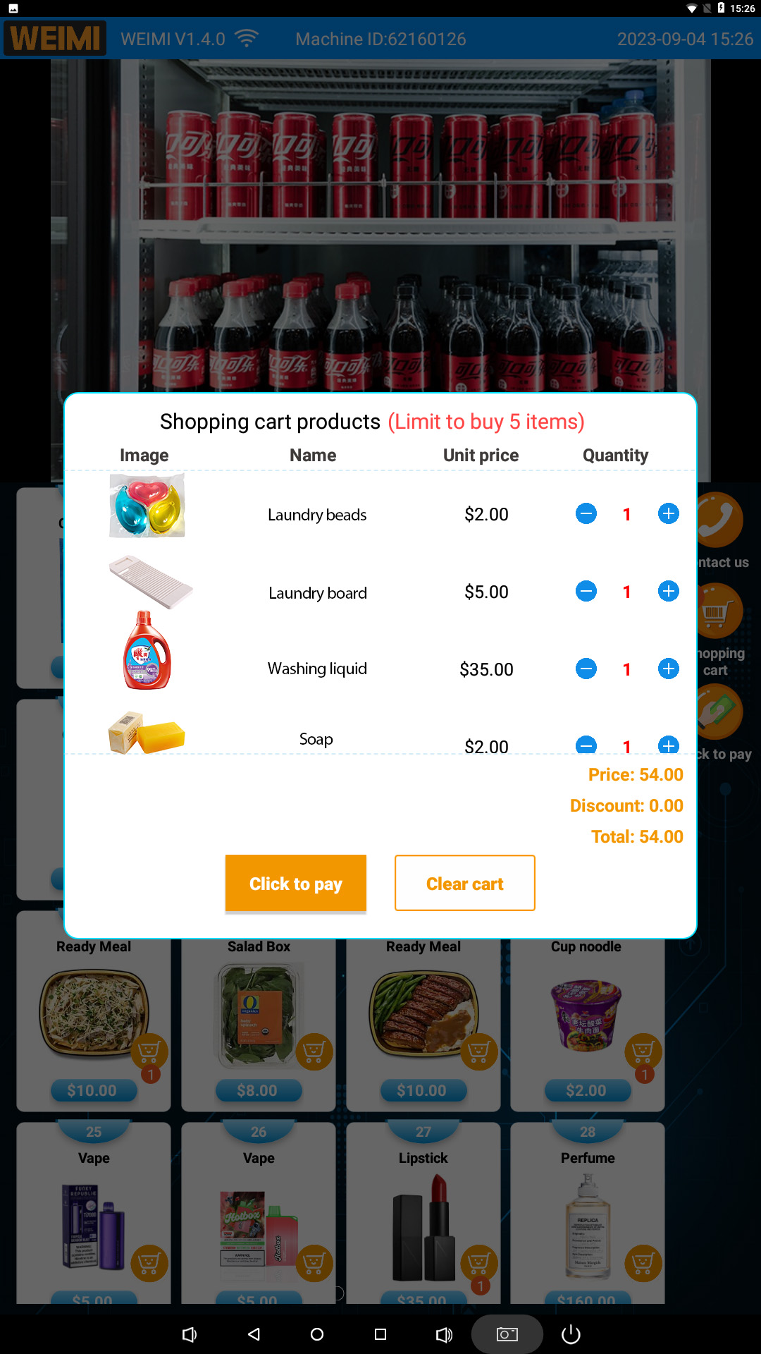 Laundry product vending machine checkout page