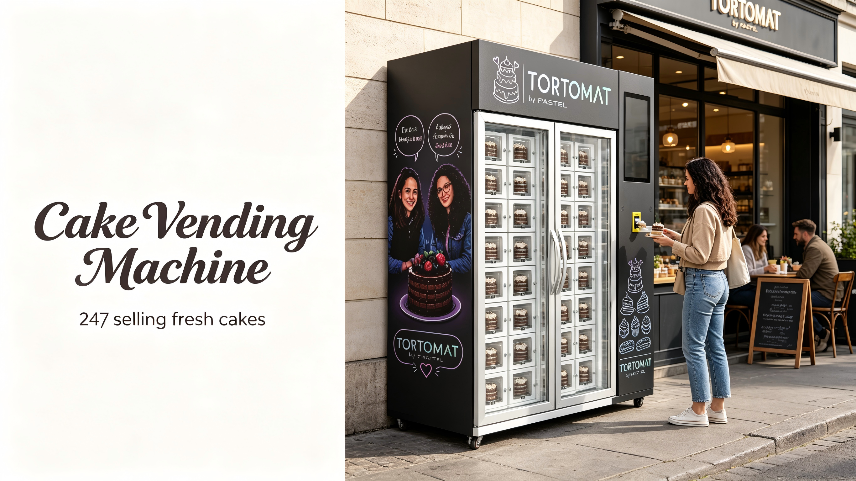 This cake vending machine is suitable for selling bakery product.