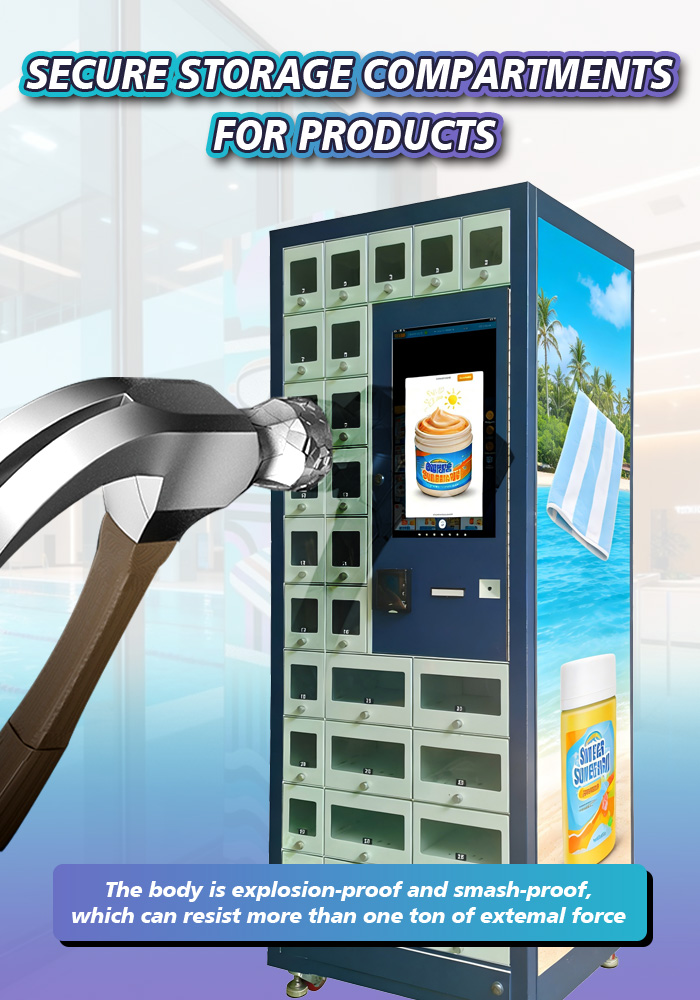 This locker vending machine is secure storage compartments for product.