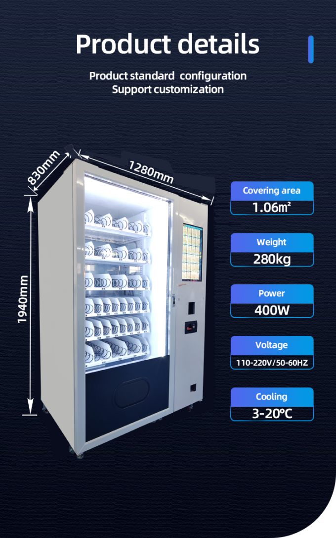 The specification of this snack vending machine.