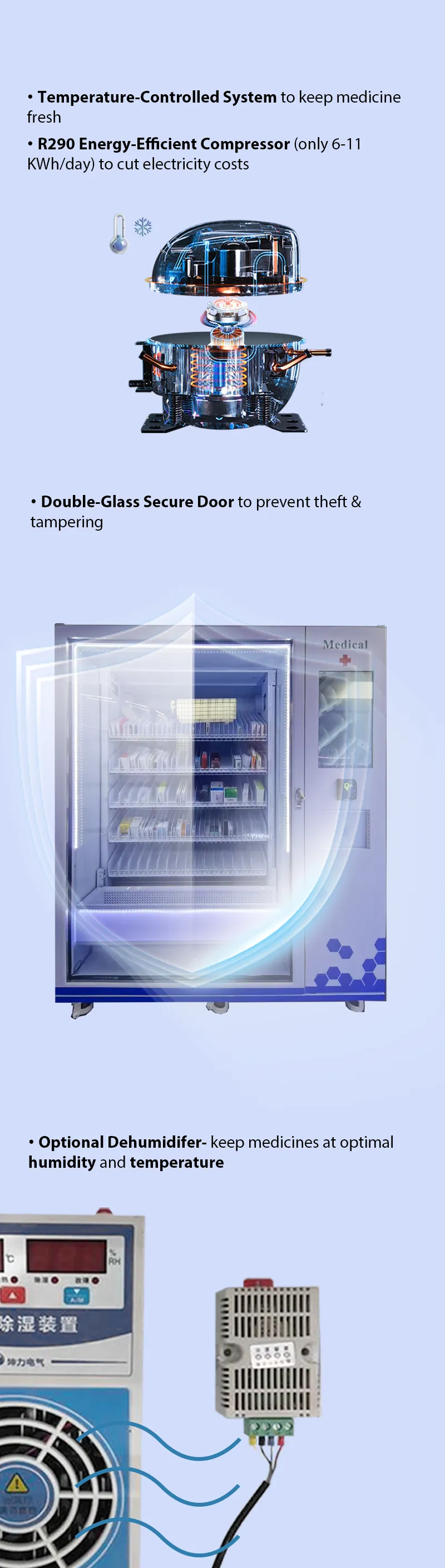 24/7 Smart Pharmacy Vending Machine with Elevator Delivery has cooling system(3-20°C)