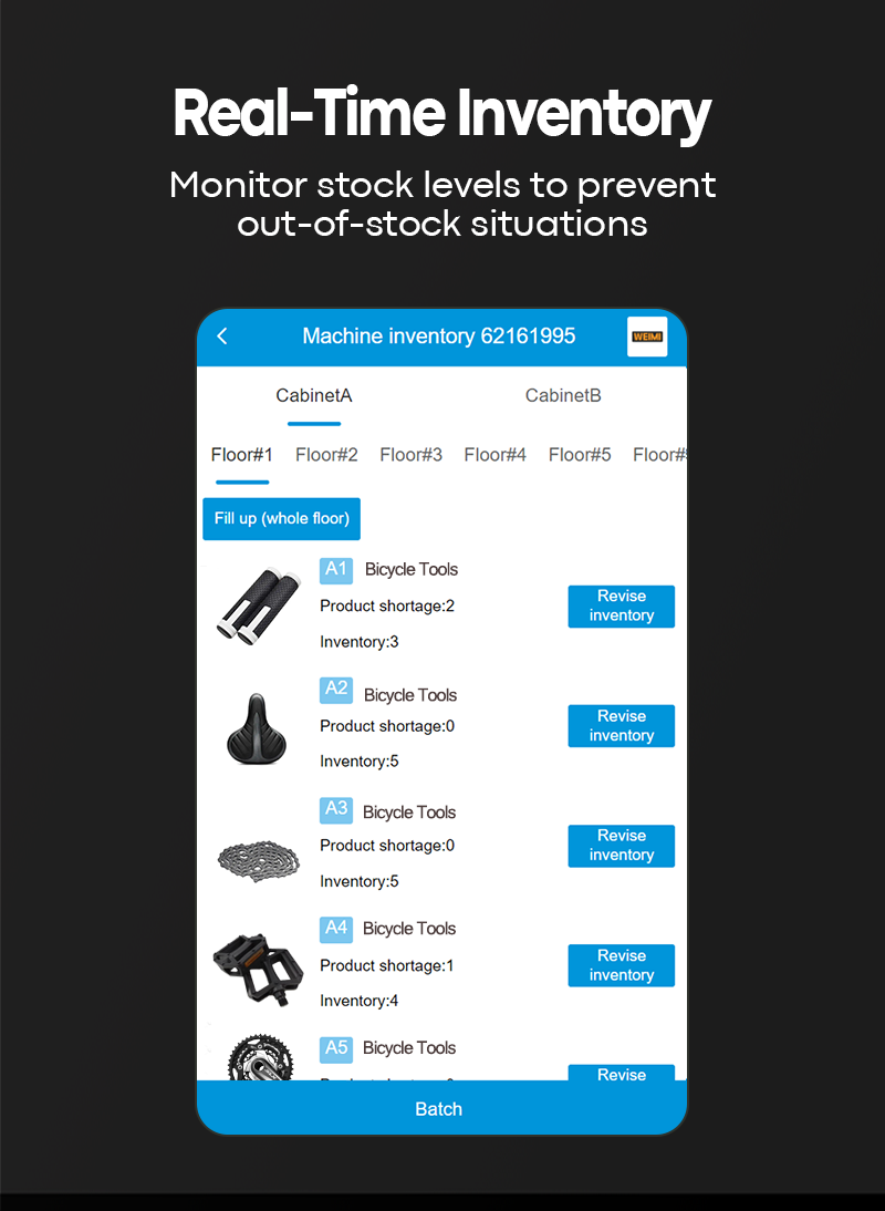 Bike Fixation Vending Machine can real-time inventory（Monitor stock levels to preventout-of-stock situations）