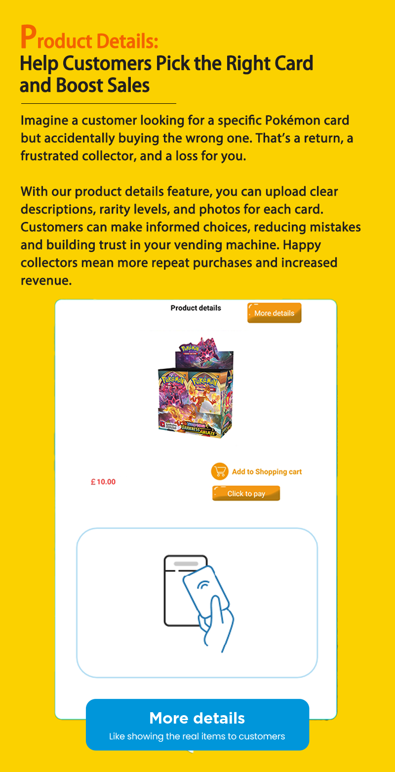 trading card vending machine product detail