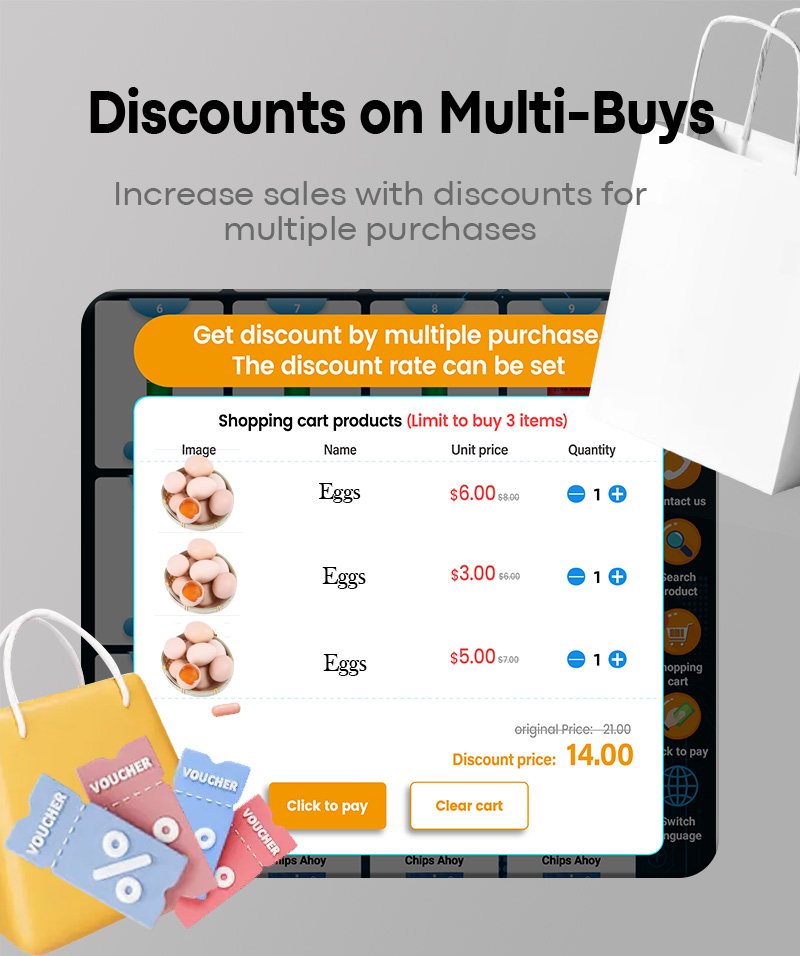 You can set a multi-buy discount and bundle sale discount for your locker vending machine.