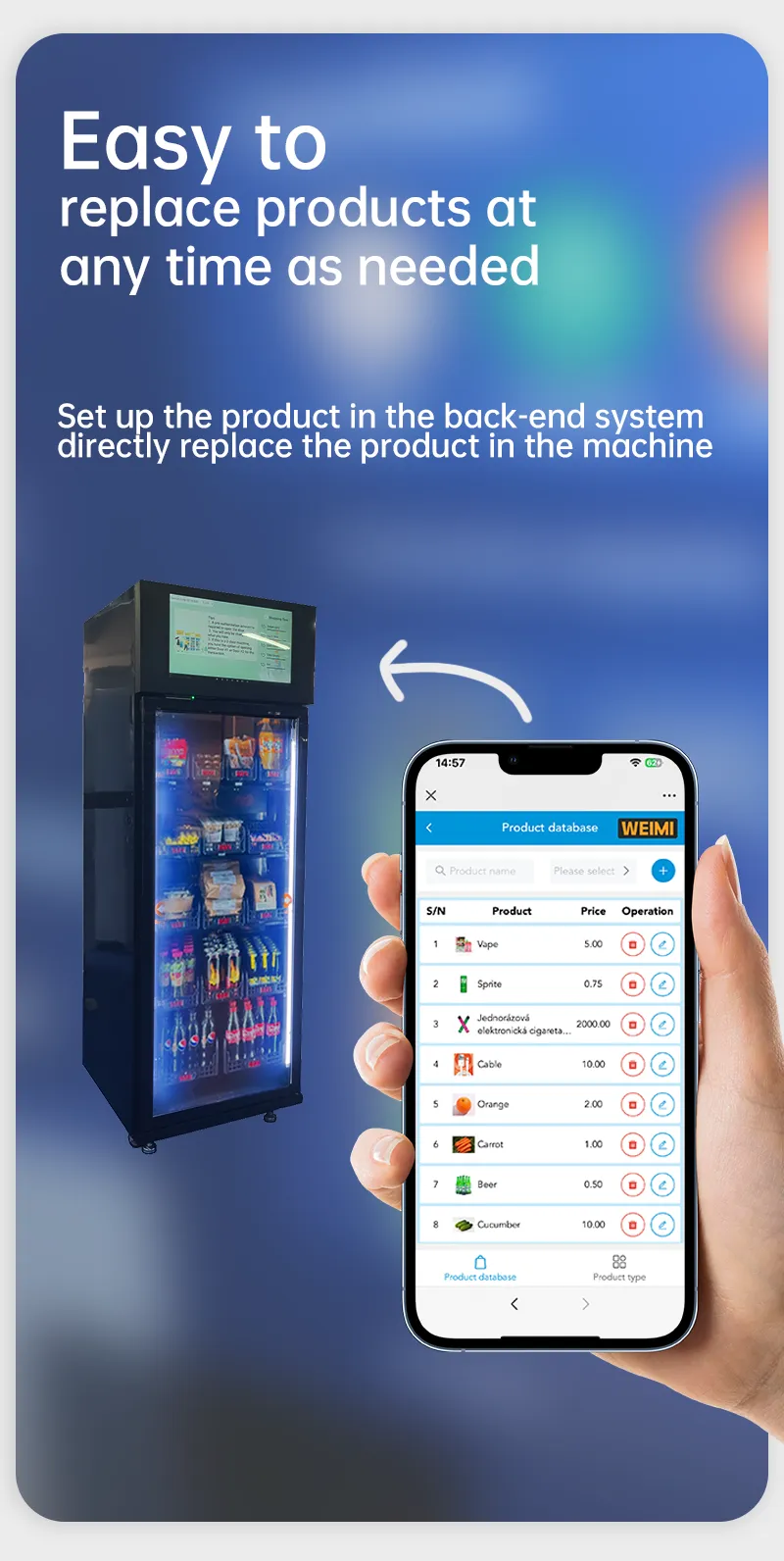 smart fridge vending machine is easy to replace product at anytime as need