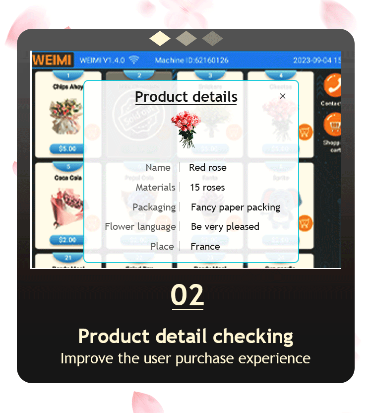 Micron flower bouquet vending machine support product detail checking