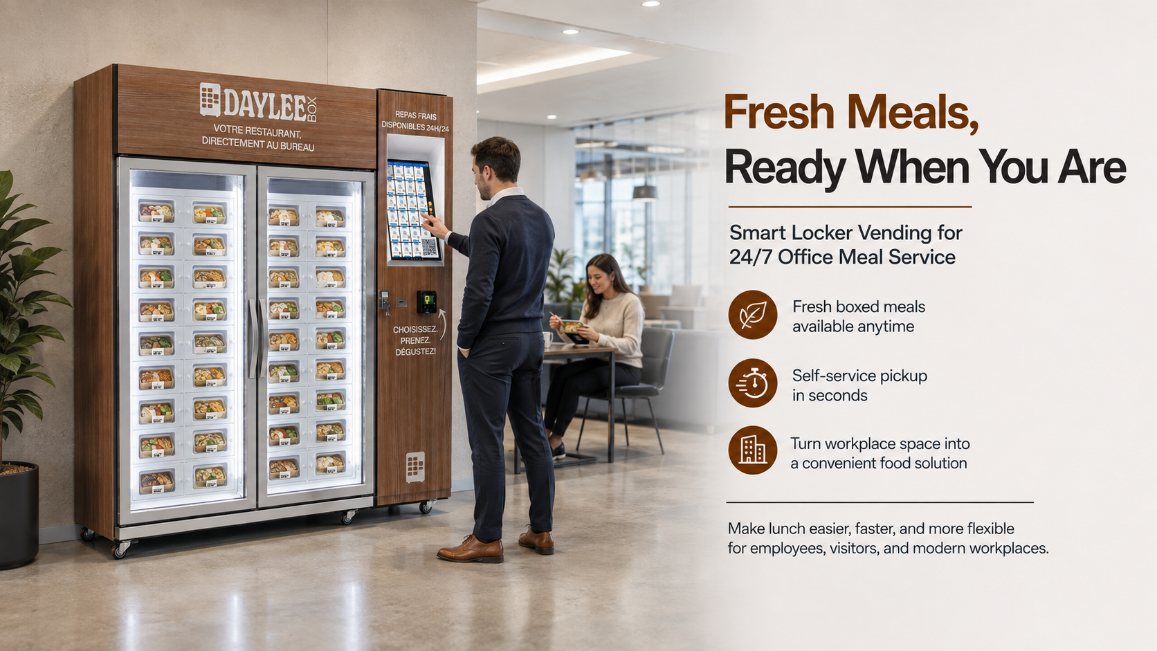 This locker vending machine is suitable for selling fresh meals.