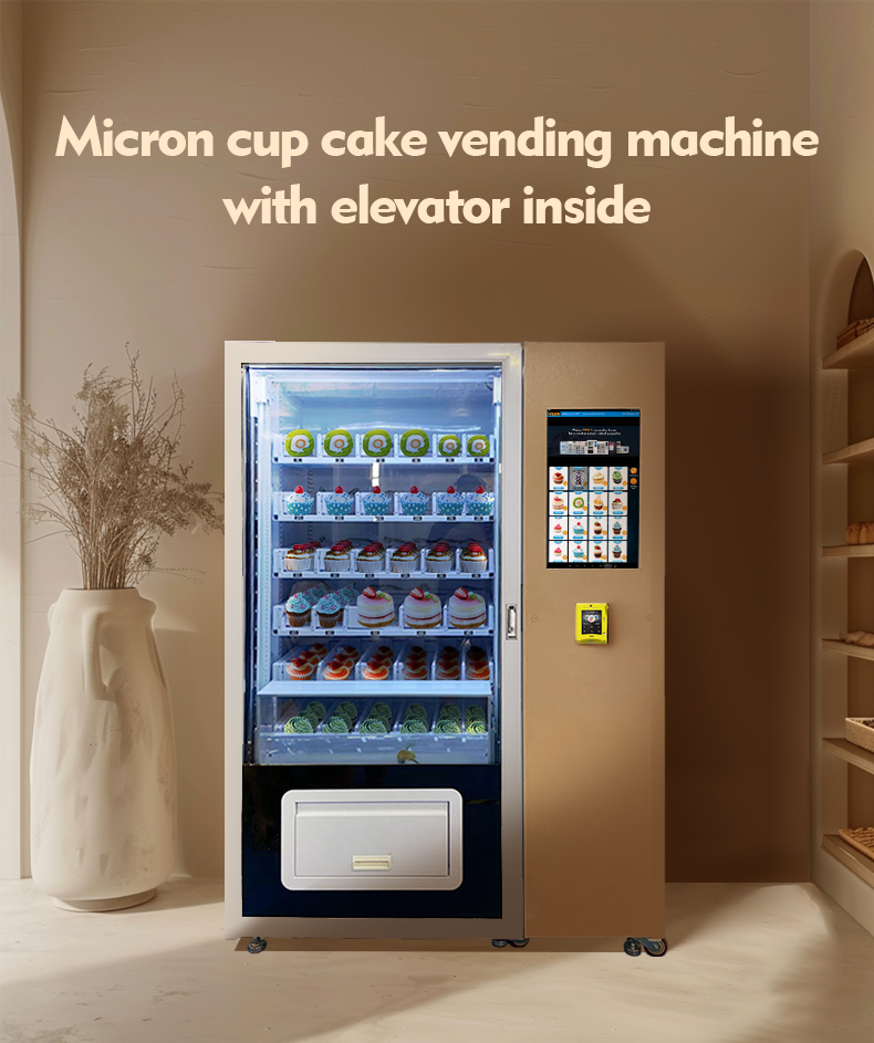 Micron cup cake vending machine with elevator inside