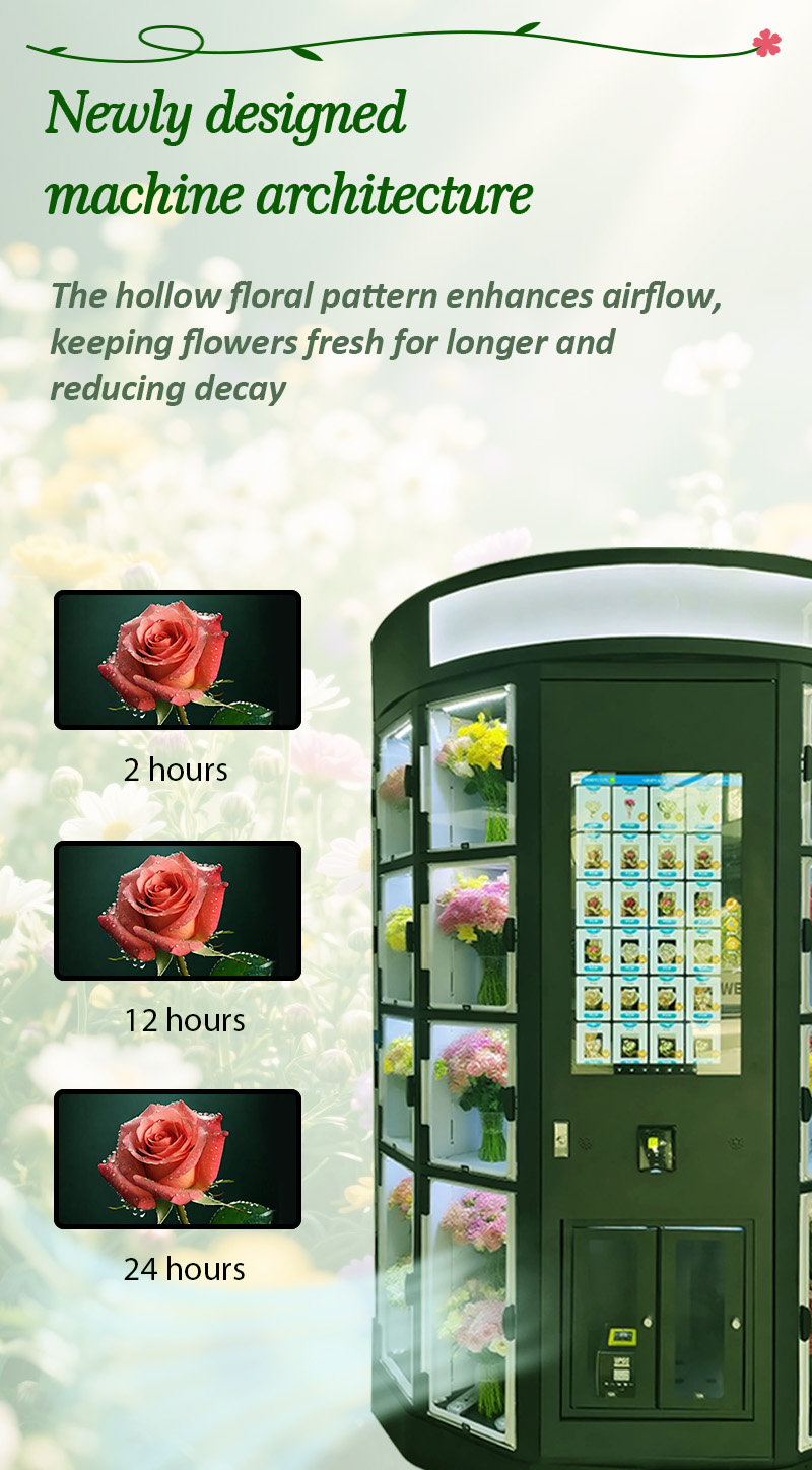 This flower vending machine can keep fresh depend on its cooling system.