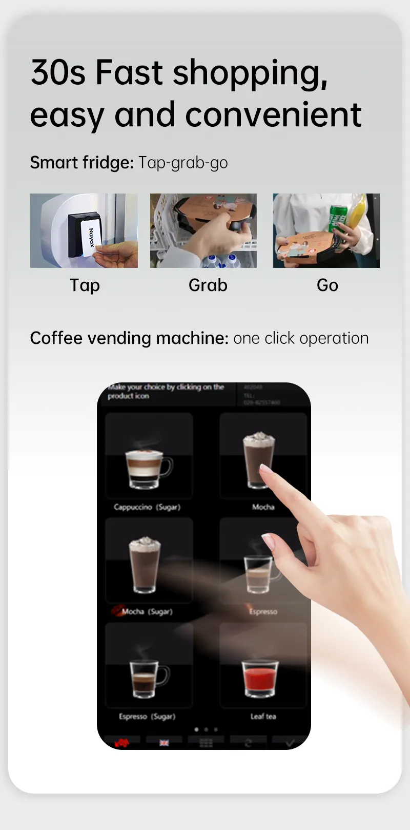 Our micron smart fridge vending machine is easy and convenient to shop, only need 30s for shopping