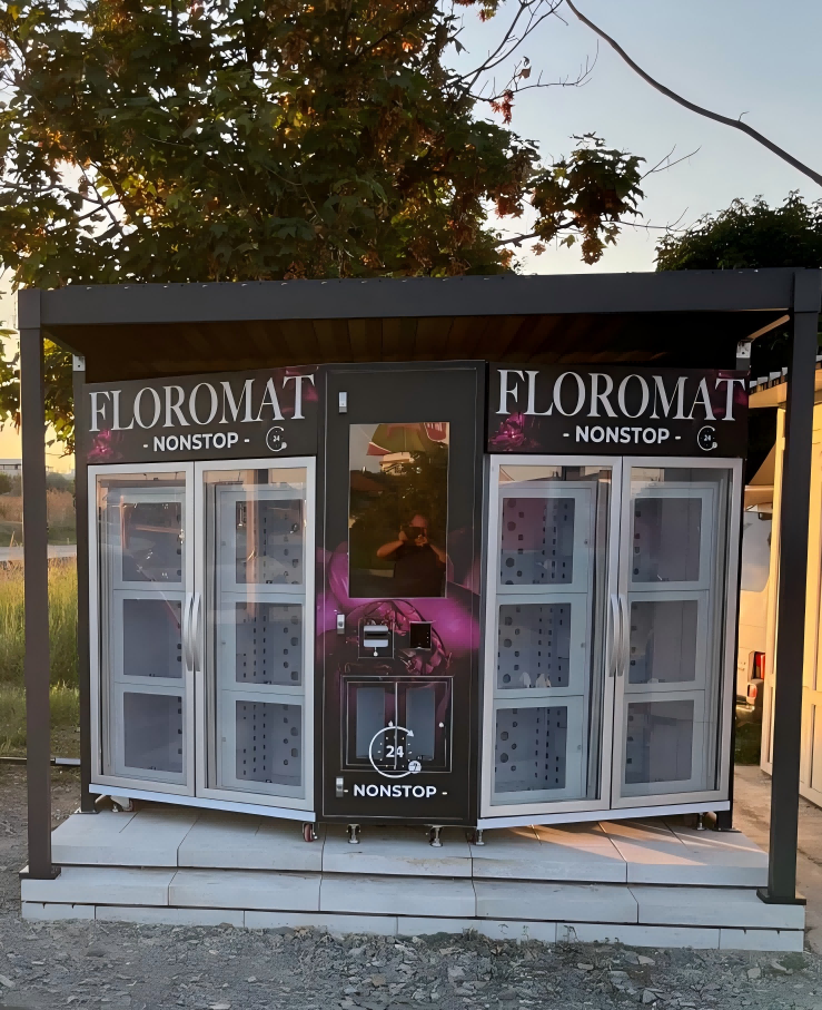 Romanian flower vending machine locker selling fresh flowers in a community location
