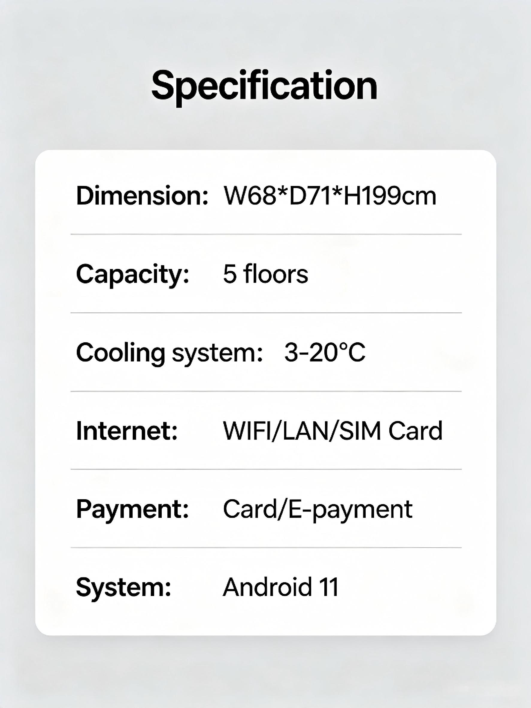 This is the specification of ai vending machine.