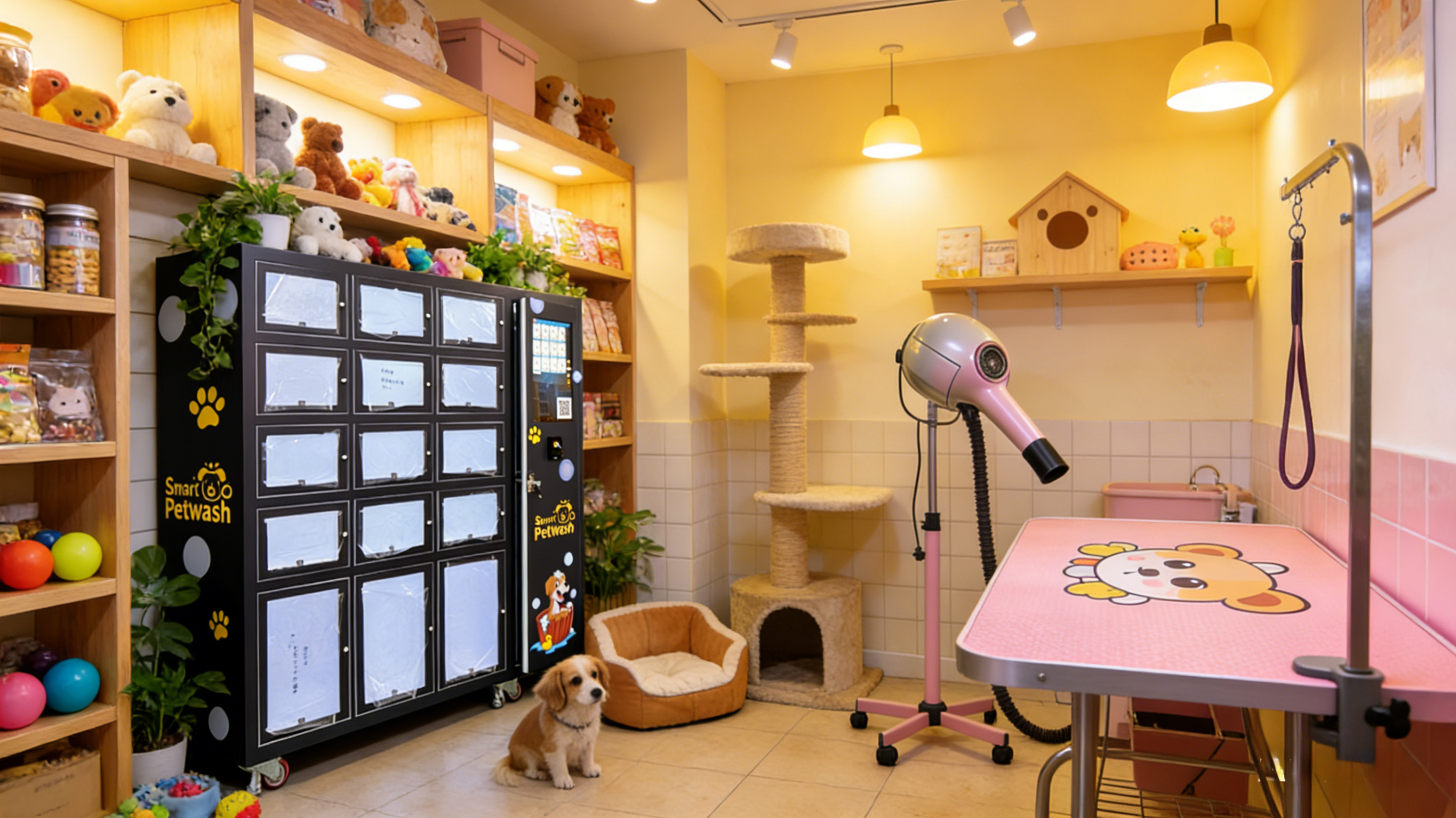 Pet grooming vending machine in the pet store