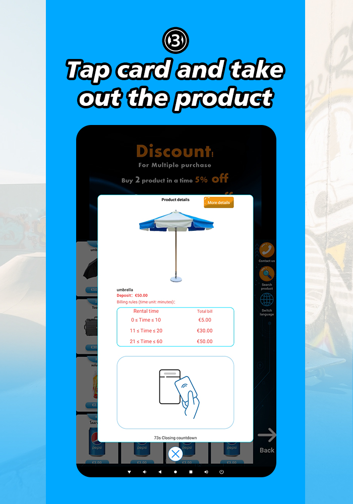 tap card and take out the product
