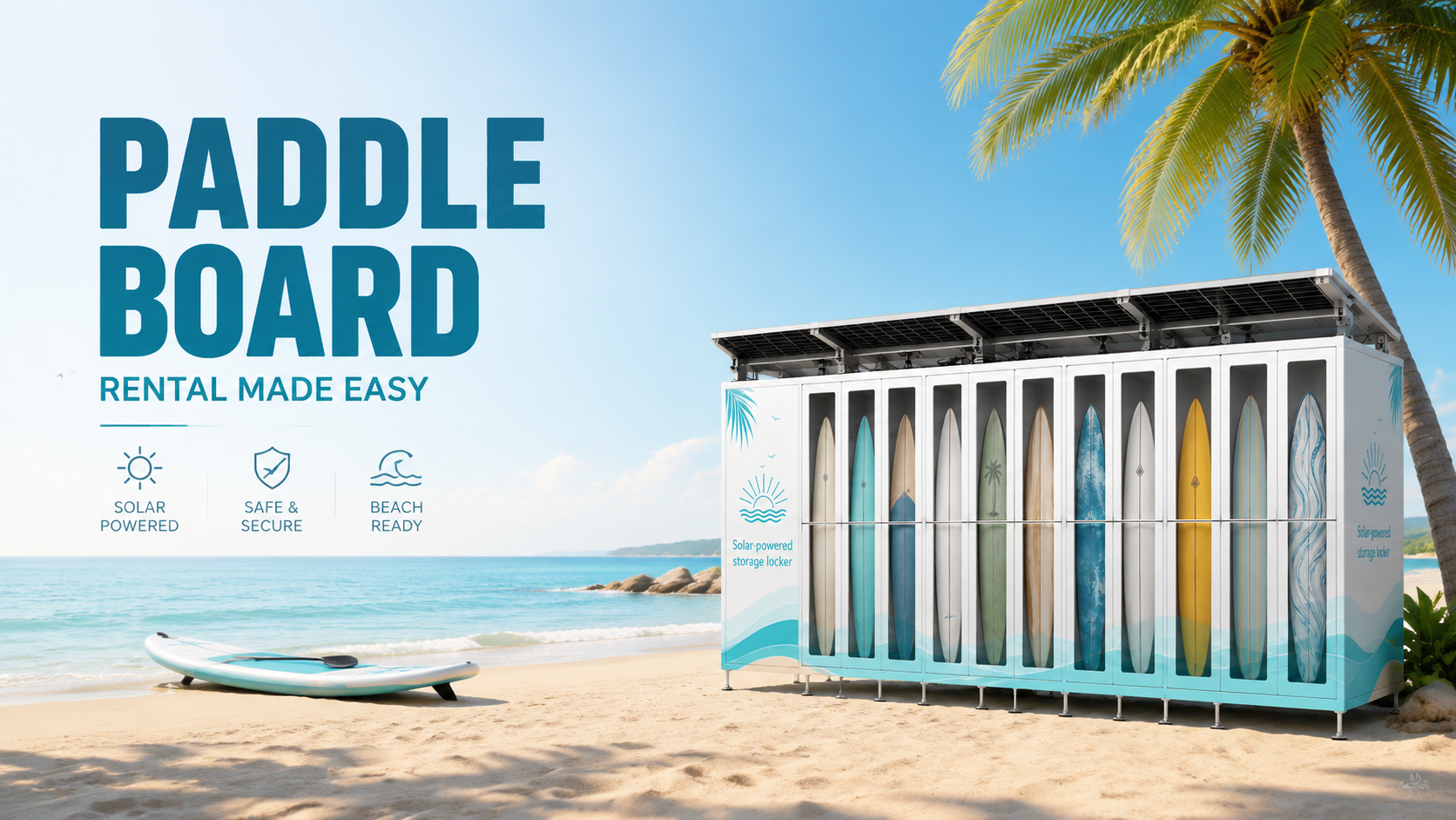 This paddle board rental machine is suitable be placed at beach.