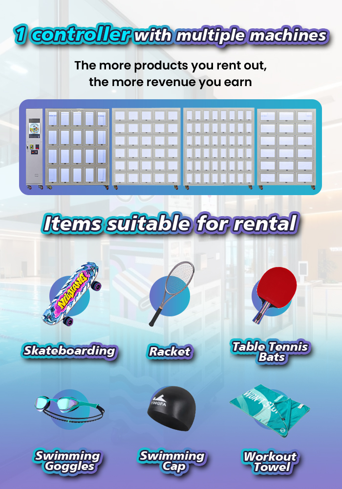 Locker Vending Machine for Pools Gyms Sell Rent Towels Goggles Swim Caps 24/7 Fully Automated