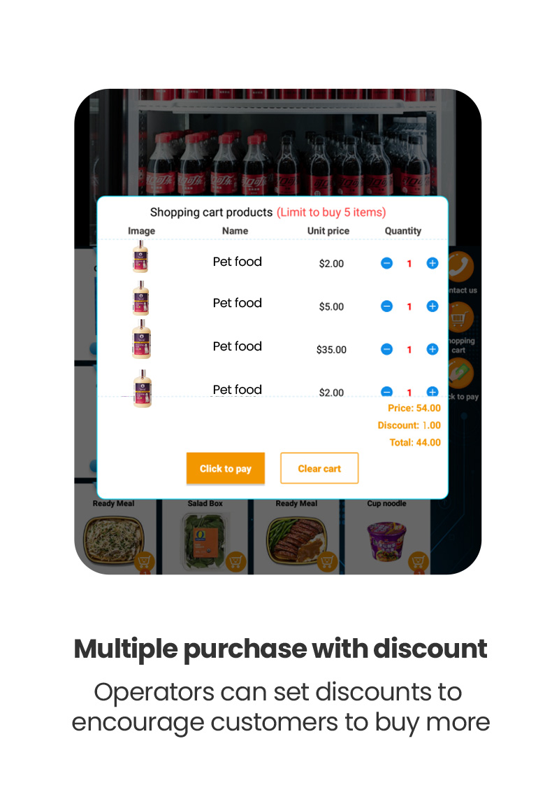 You can set a multi-purchase discount on the backend system of this pet grooming product vending machine